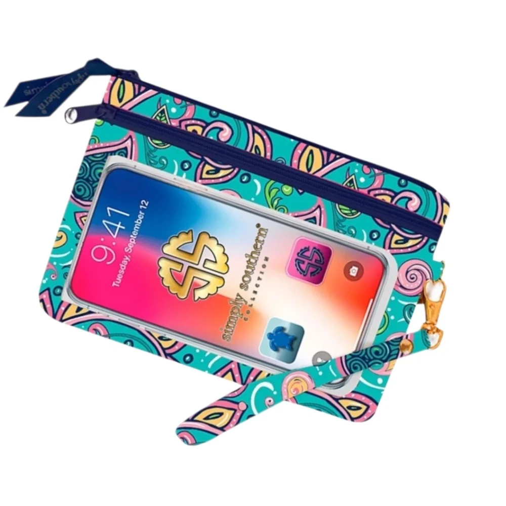 Simply Southern Blue and Pink Paisley Pouch Set NWT